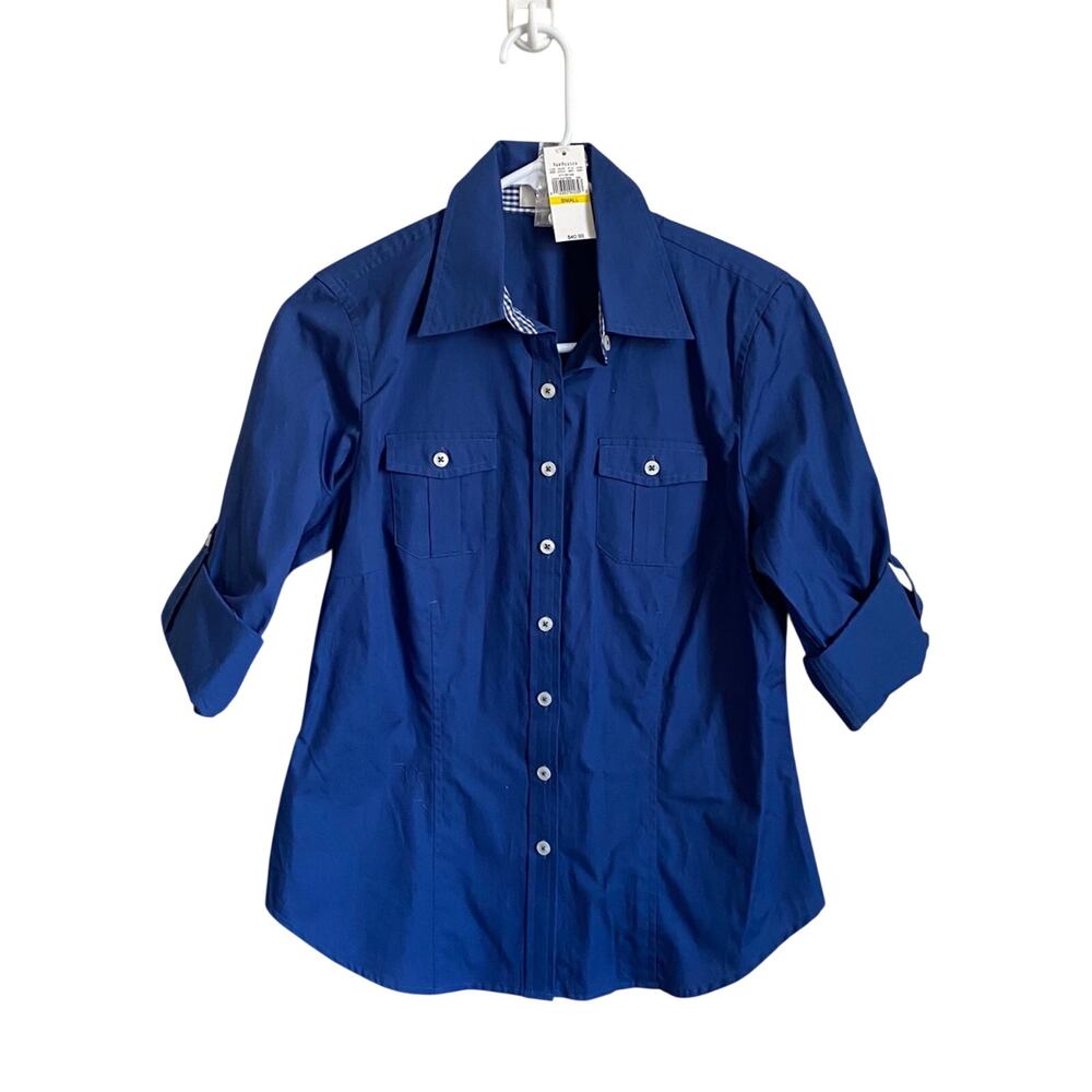 Van Heusen Blue Button Up Blouse- NWT